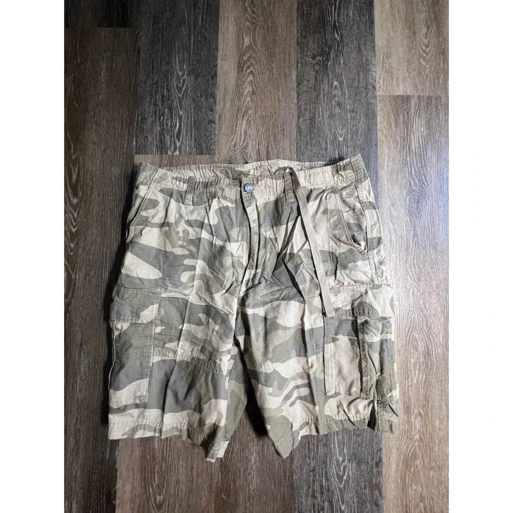 CSG Cargo Shorts Mens 40 Green Camo Good Ripstop Drawstring Multi-Pocket Utility